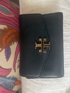 Tory Burch Black Leather Trifold Wallet with Gold Logo